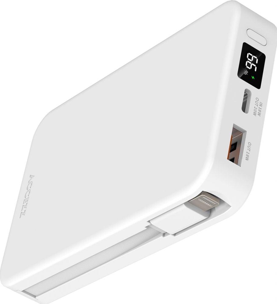 Accezz Powerbank 10.000 mAh met geïntegreerde kabels - Wit