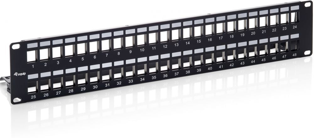 Equip 769349 Cat.6 Panel 2U for 48 Keystone Jacks, shielded, black shielded, equip pro