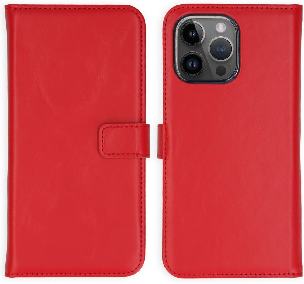 Selencia Echt Lederen Bookcase iPhone 15 Pro Max - Rood