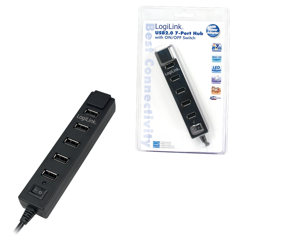 Logilink USB 2.0 Hub 7-Port m. voeding zwart