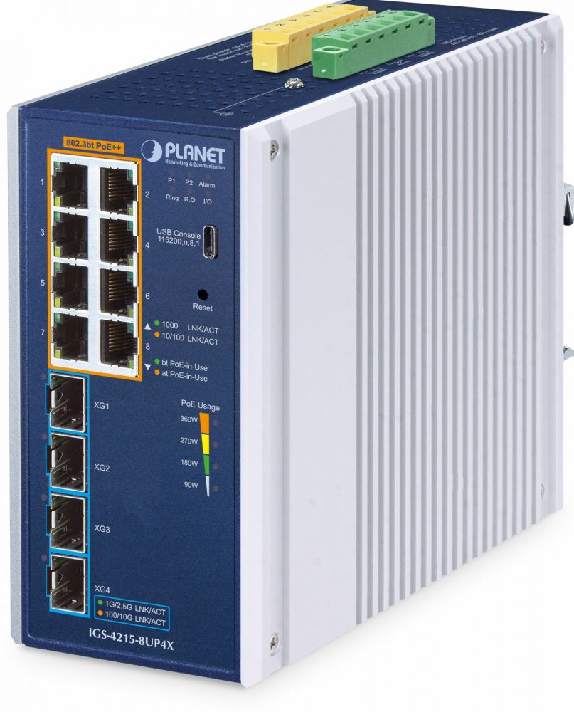 Planet Industrial L2/L4 8-Port PoE++ Managed Switch IGS-4215