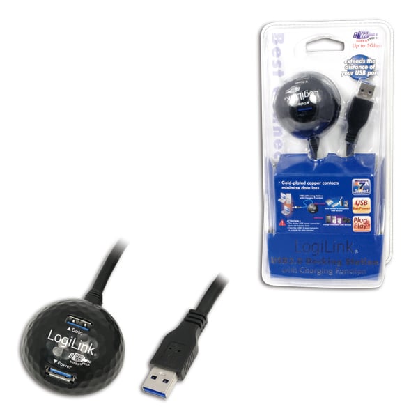 Logilink USB Kabel A -> A St/Bu 1.50m Verl. zwart met Standfuß