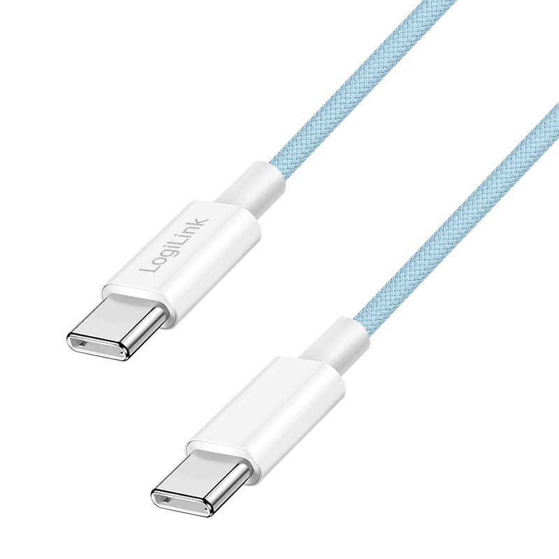 Logilink USB 2.0 Typ-C Kabel C/M > C/M, Nylon, 60W blau 1m