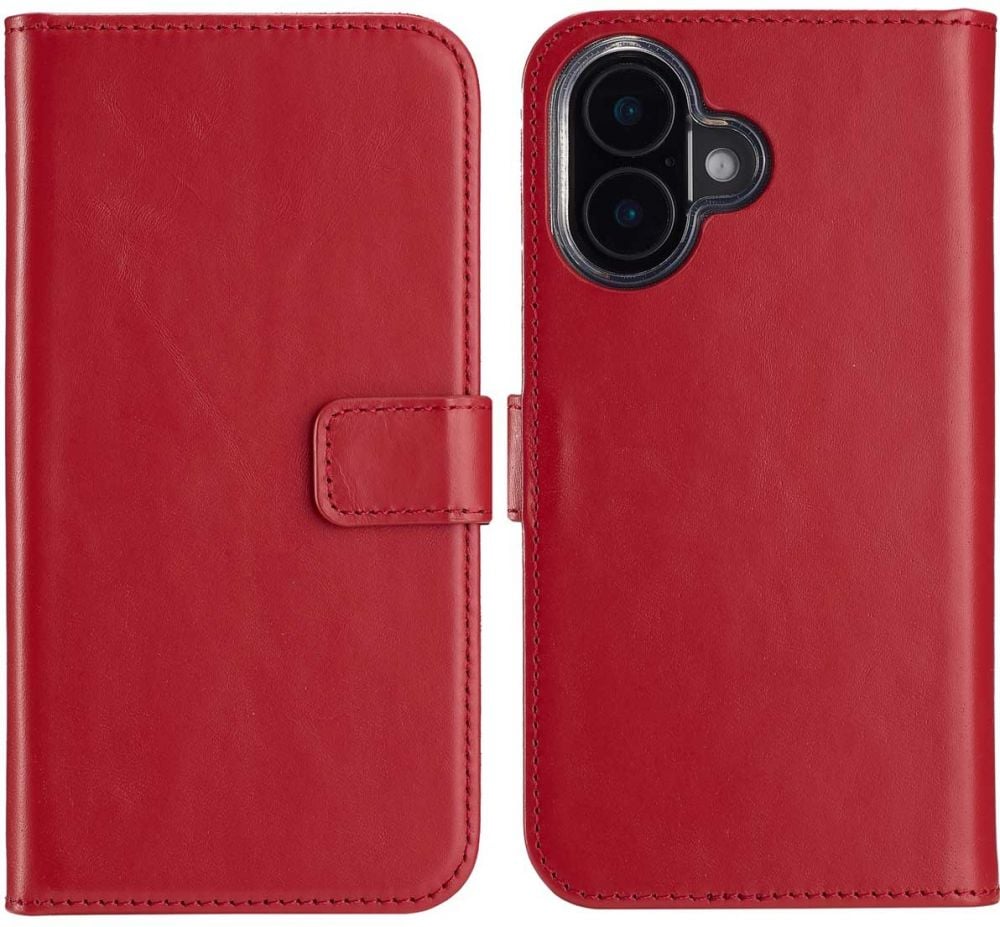 Selencia Echt Lederen Bookcase iPhone 16 - Rood