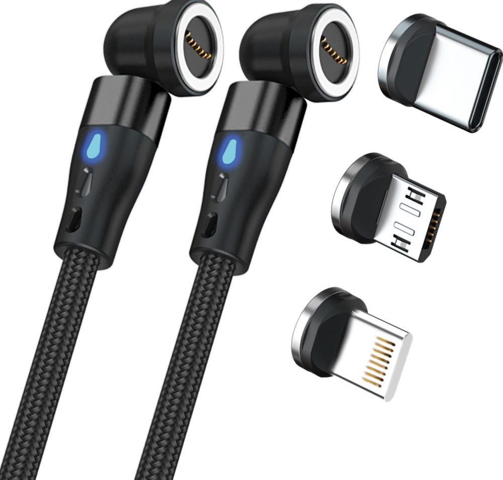 RealPower Magnetic cable,1m,2x magnetisch,zwart met Adapte