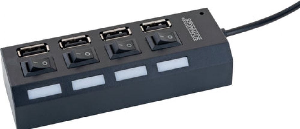 Schwaiger USB Hub 4-fach 2.0A Buchse Passiv schwarz