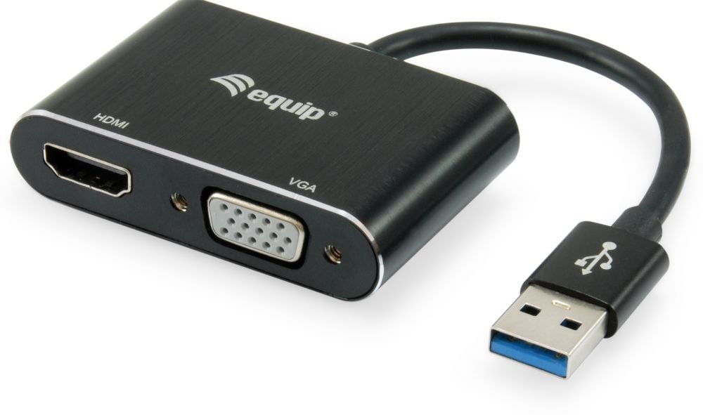 Equip Adapterkabel USB3.0->VGA/HDMI St/Bu 0.15m grijs
