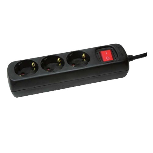 Logilink stekker omlijsting 3-lade , 1,4m, zwart m. schakelaar