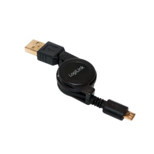 Logilink USB Kabel A -> micro B St/St retractable, 0,75m zwart