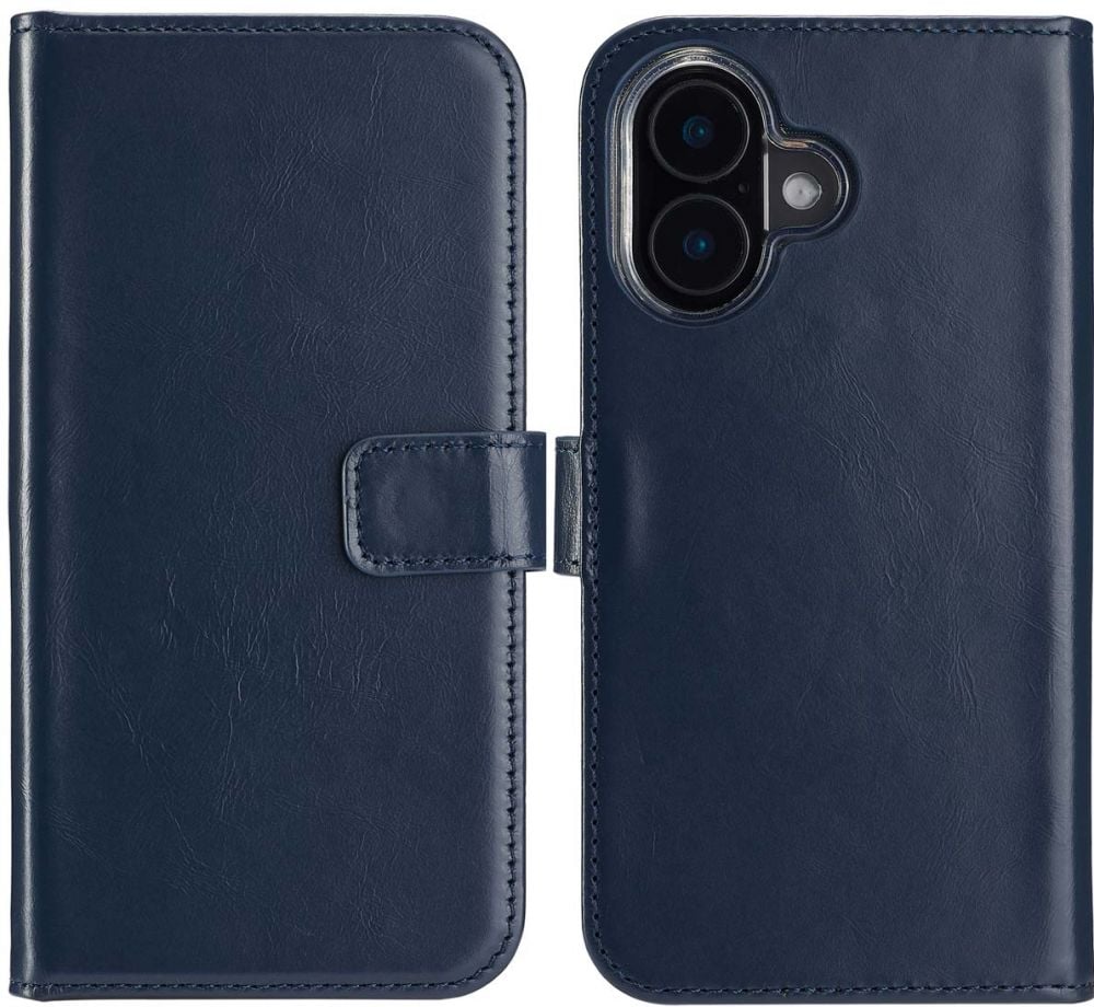 Selencia Echt Lederen Bookcase iPhone 16 - Blauw