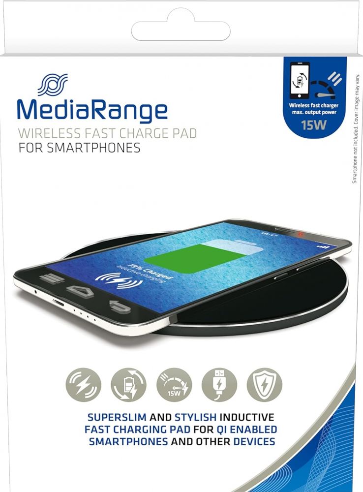 MediaRange induktive Schnellladest. f. Smartphones 15W schw