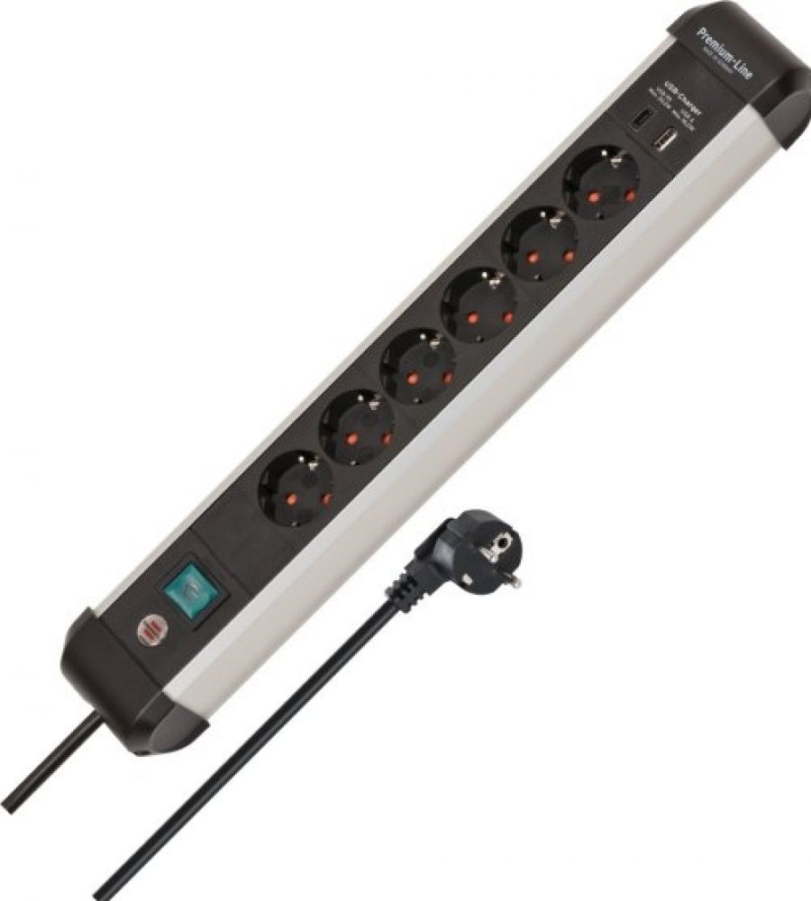 stekkerdoos Premium ALU Line 6fach zwart *DE*