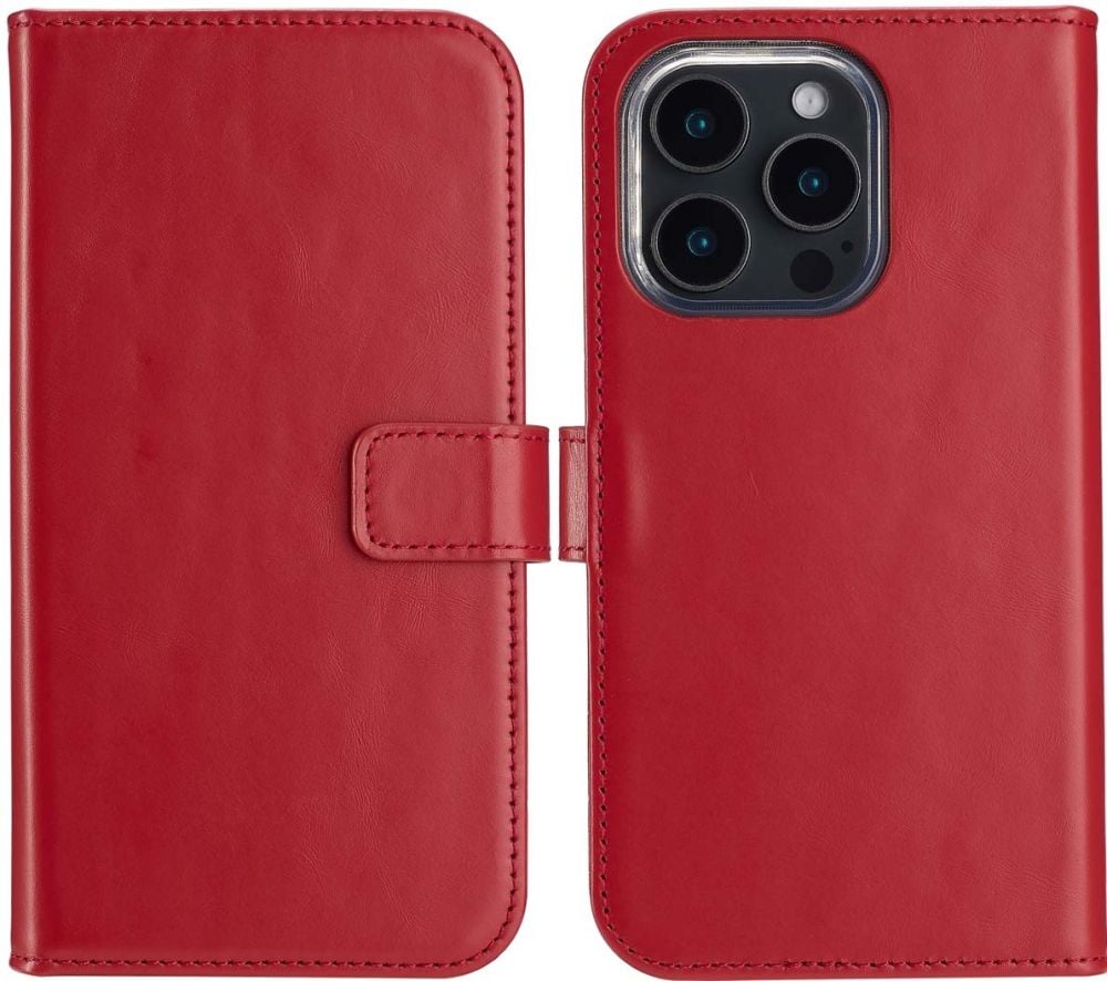 Selencia Echt Lederen Bookcase iPhone 16 Pro Max - Rood