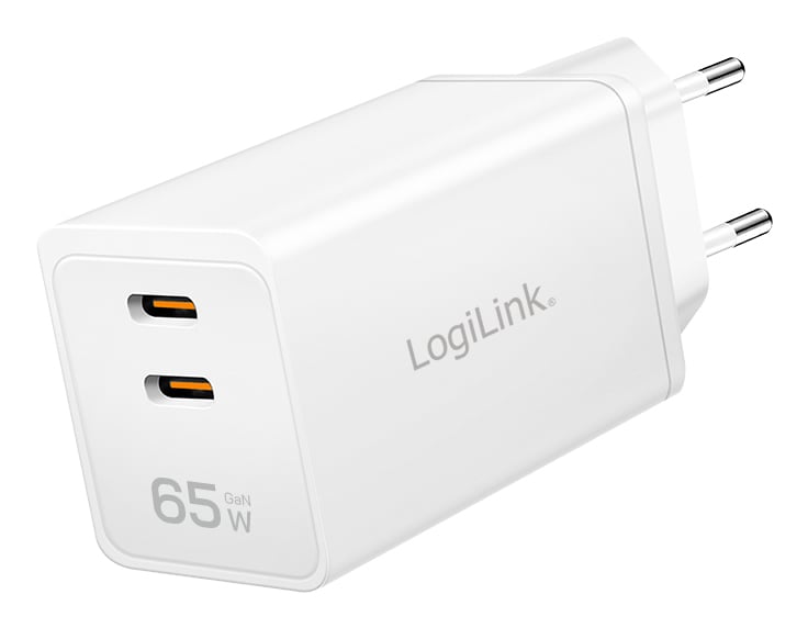 Logilink USB-Steckdosenadapter 2x USB-C PD/QC 65W weiß