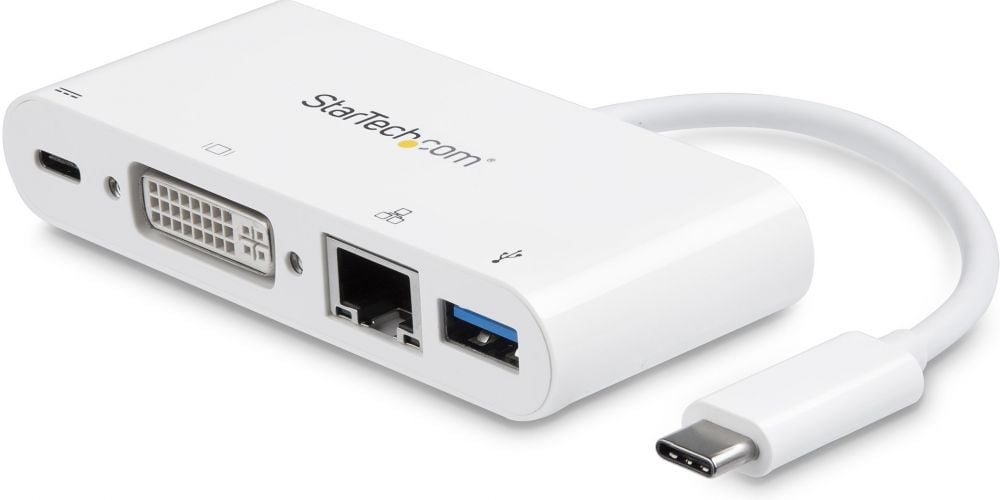 StarTech.com USB C Multiport Adapter, USB-C naar DVI-D (Digitaal) Video Adapter, 60W Power Delivery Passthrough Charging, GbE, USB-A, USB
