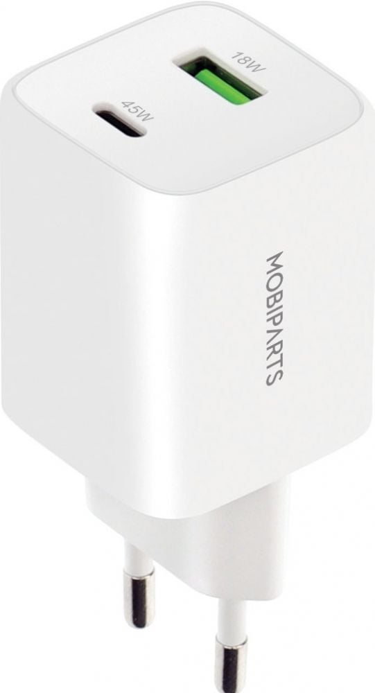 Mobiparts GaN Wall Charger USB-C/USB-A QC 45W White - Batterijoplader