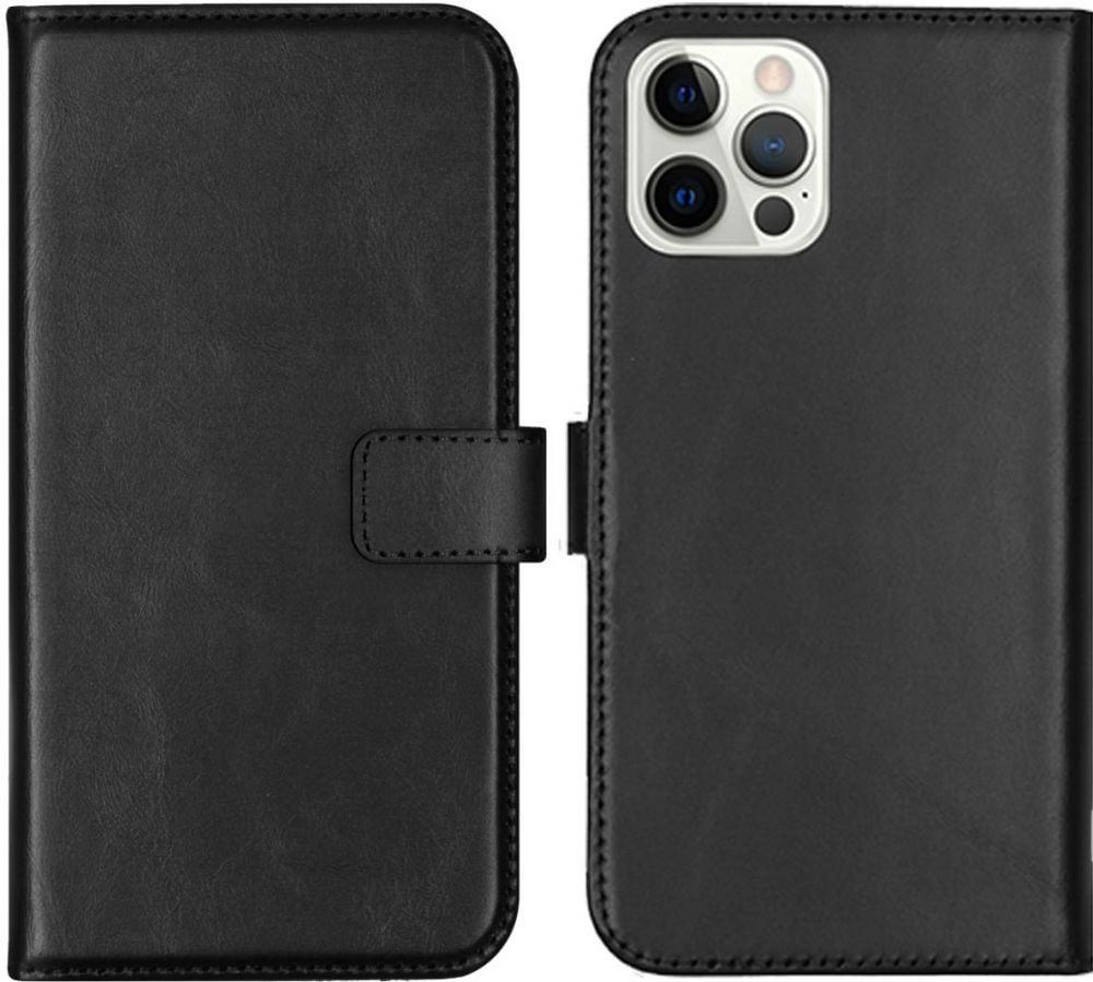 Selencia Echt Lederen Bookcase iPhone 12 (Pro) - Zwart