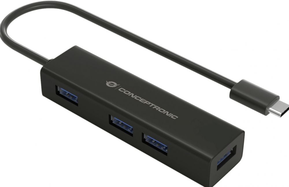 CONCEPTRONIC USB-Hub 4-Port 3.1/C->4x3.0 o.voeding zwart