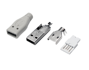 USB-A PLUG SOLDER TYPE, SET WITH 4 PARTS INCL. BOOT GREY