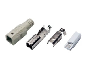 USB-B PLUG SOLDER TYPE, SET WITH 4 PARTS INCL. BOOT GREY