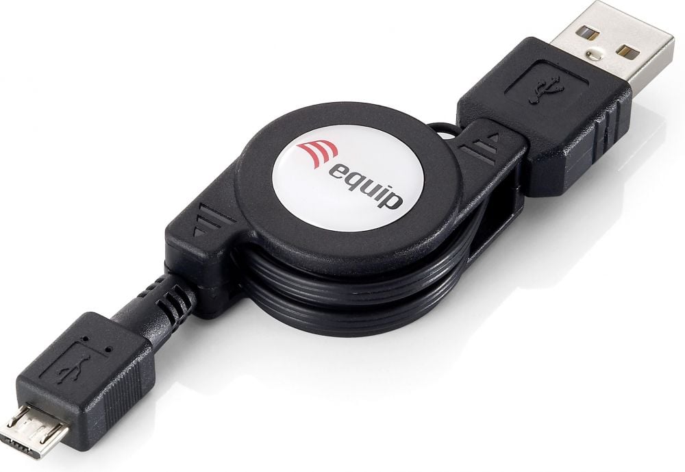Equip 128595 USB 2.0 Cable [1m, A/M -> Micro B/M, retractable, black]
