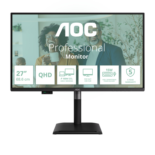 Q27P4CV 27- DOCK IPS QHD- 4 MS- 2560X1440@120HZ- WID 16/9- USB-C -2XHDMI-DP-DPOUT- LAN RJ45- 3XUSB 3.2 1XUSB-C- BRIGHTNESS 350 CD/M*2- DCONTRASTRATIO