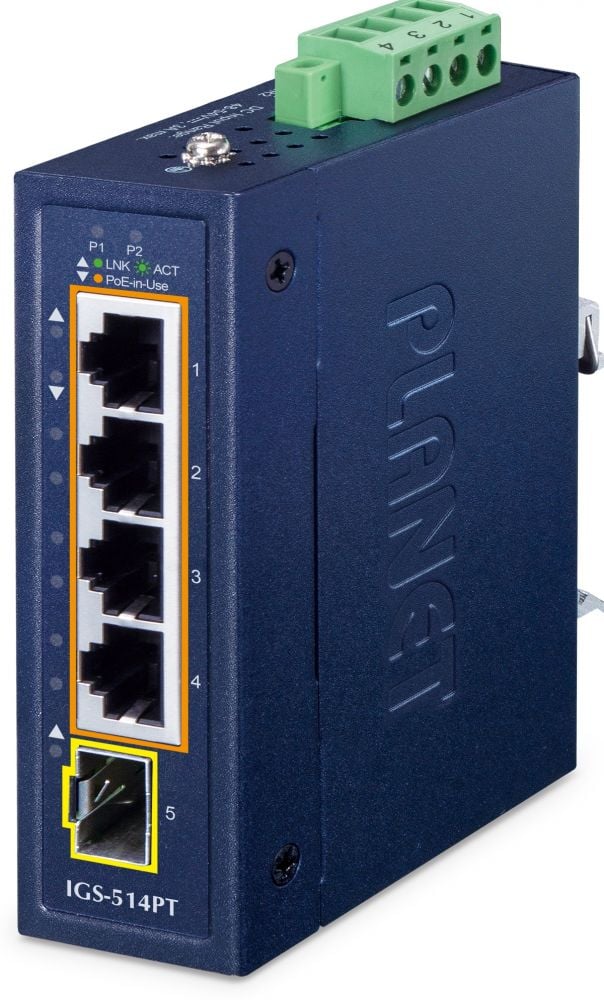 PLANET Industrial 4-Port PoE + 1-Port SFP IGS-514PT