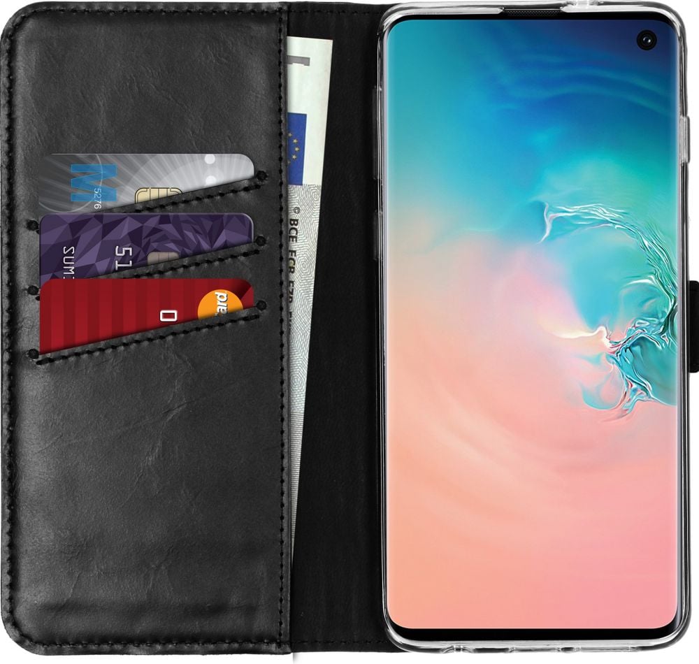 Selencia Echt Lederen Bookcase Samsung Galaxy S10 - Zwart