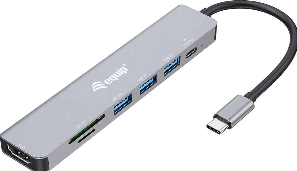 Equip Dock USB-C->HDMI,3x USB3.0, 100W PD,SD/TF zwart