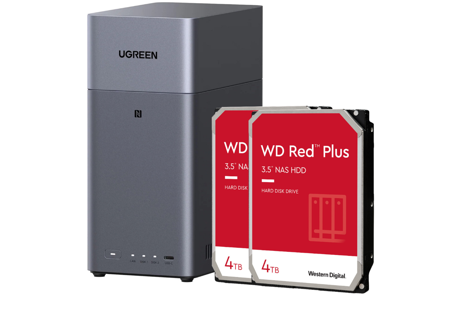 UGREEN NASync DH2300 - NAS‑server + 2x 4TB WD RED HDD