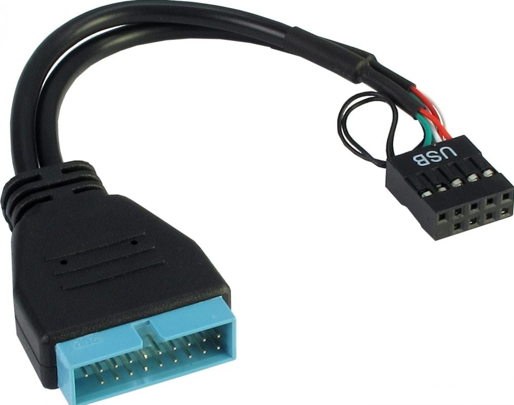 Inter-Tech 9-pin USB2.0 naar 19-pin USB 3.0 Interne Adapter