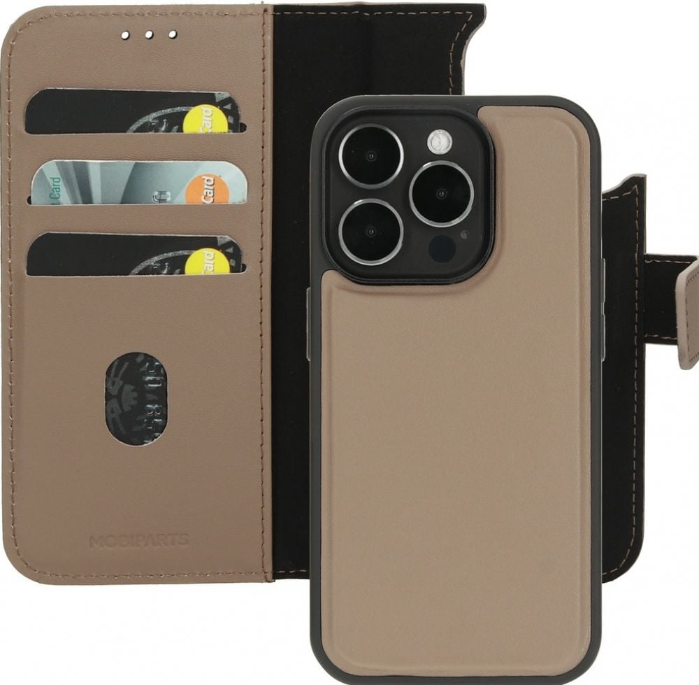 Mobiparts Leather 2 in 1 Wallet Case Apple iPhone 15 Pro Taupe - Smartphonehoesje