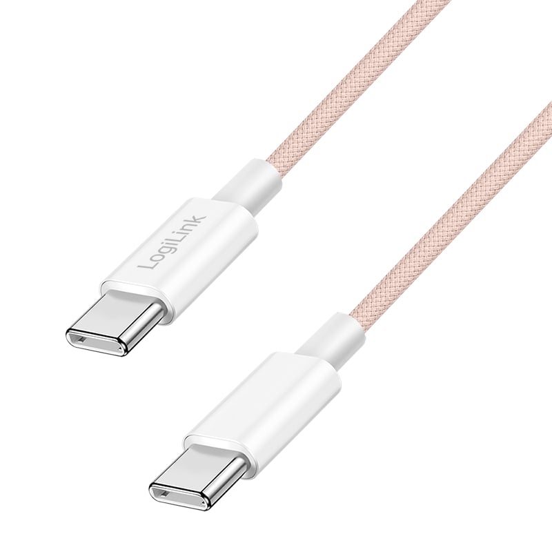 Logilink USB 2.0 Typ-C Kabel C/M > C/M, Nylon, 60W rosa 1m