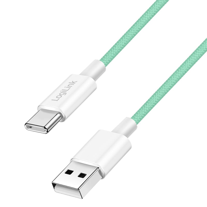Logilink USB 2.0 Typ-C Kabel C/M > A/M, Nylon, 60W grün 1,5m