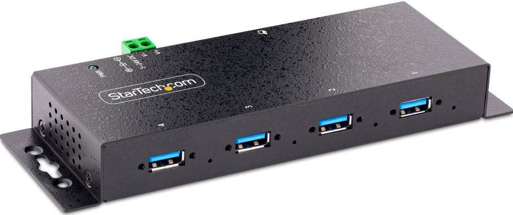 StarTech.com 4-Port Industrial USB 3.0 5Gbps Hub, Rugged USB Hub w15kV Air8kV Contact ESD and Surge Protection, DINWallDesk Mountable USB-A Hub, USB