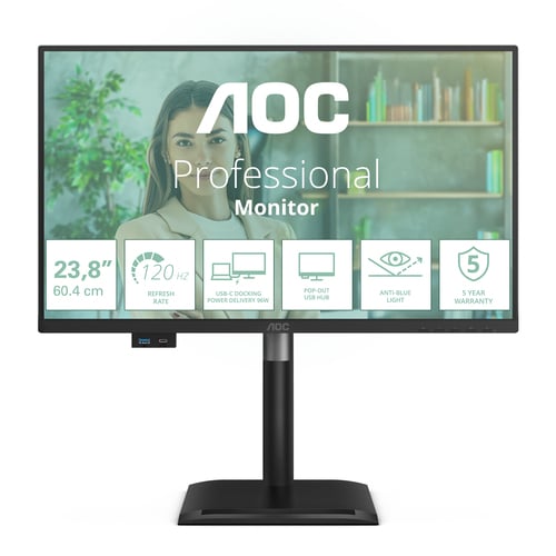 AOC 24-- FHD- 120HZ- HAS- ANTIBL (HW)- DOCKING- PD96W- USB HUB: 4XUSB-A &1XUSB-C- USB POP-OUT HUB- 2X2W SPEAKERS