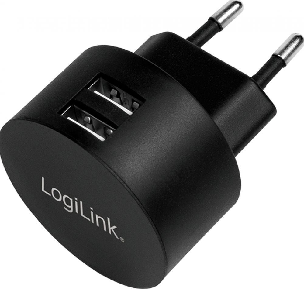LogiLink USB Wall Charger 2port,Fast Charging 10.5W, zwart
