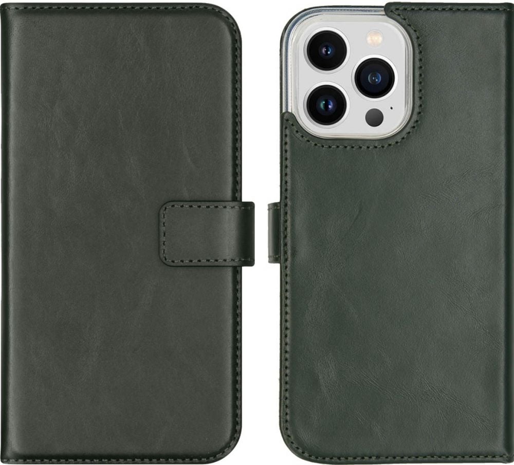 Selencia Echt Lederen Bookcase iPhone 14 Pro Max - Groen