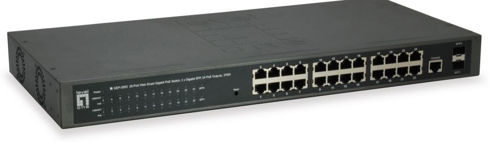 LevelOne Switch 24x GE GEP-2651 2xGSFP 370W 24xPoE+