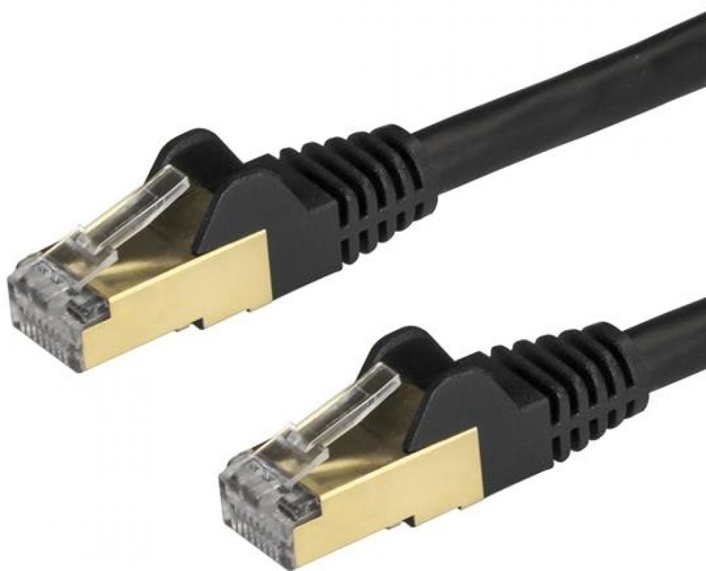 StarTech.com 50cm CAT6A Ethernet Cable, 10 Gigabit Shielded Snagless RJ45 100W PoE Patch Cord, CAT 6A 10GbE STP Network Cable wStrain Relief, Black,