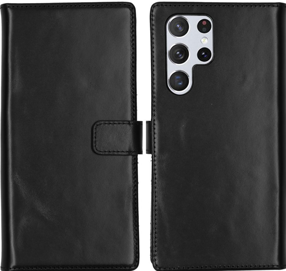 Selencia Echt Lederen Bookcase Samsung Galaxy S22 Ultra - Zwart