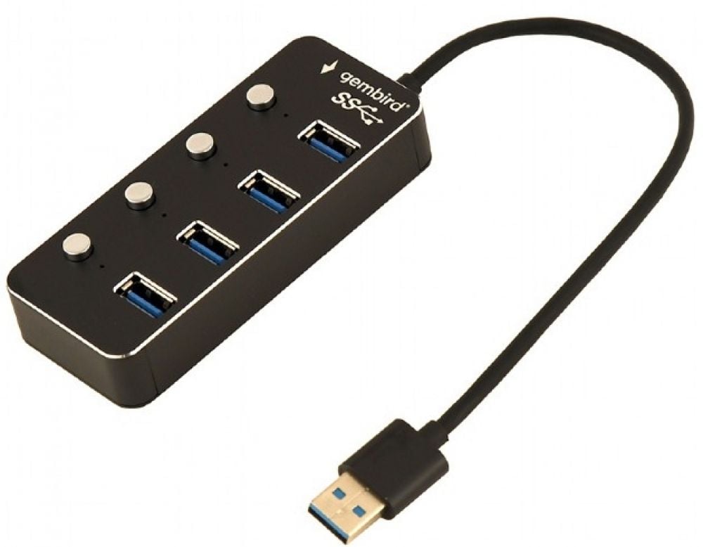 gembird USB 3.1 (Gen 1) betriebener 4-Port-Hub zwart.