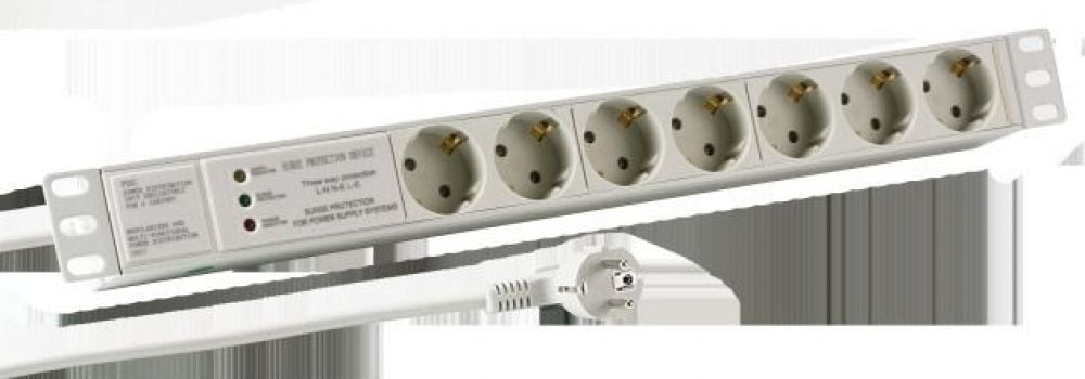 EFB 19" 1HE stekker omlijsting 7xCEE 7/3, ÜSS, Alu grijs