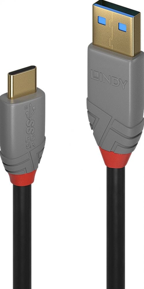 Lindy USB 3.1 Kabel Type A/C 5A PD Anthra Line M/M 1.5m