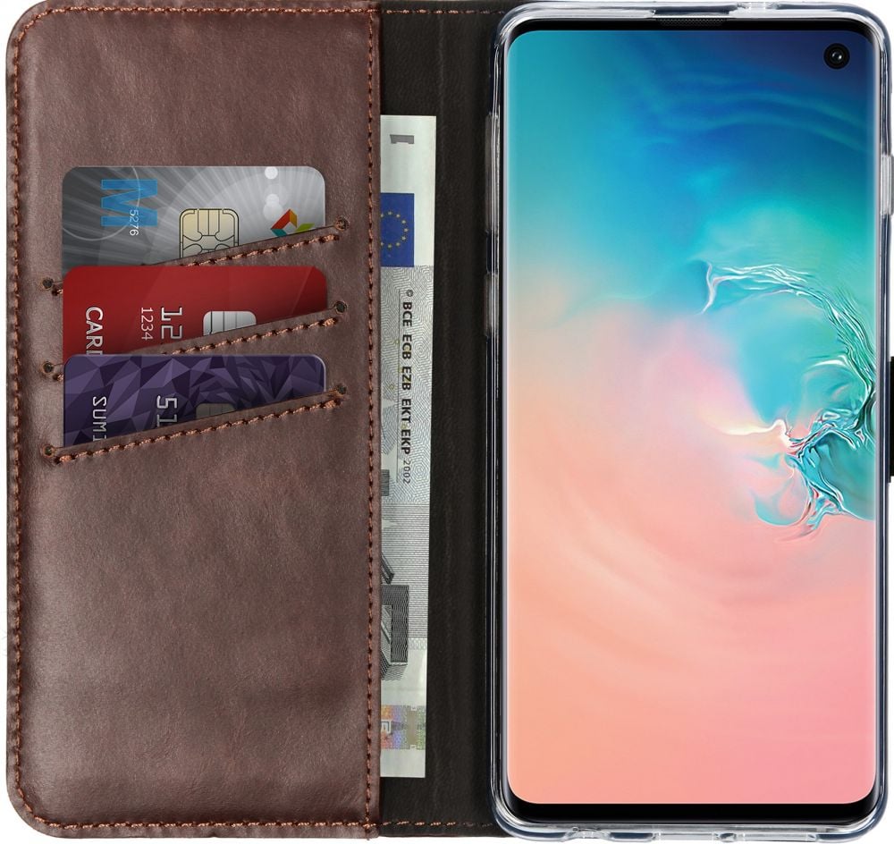Selencia Echt Lederen Bookcase Samsung Galaxy S10 - Bruin