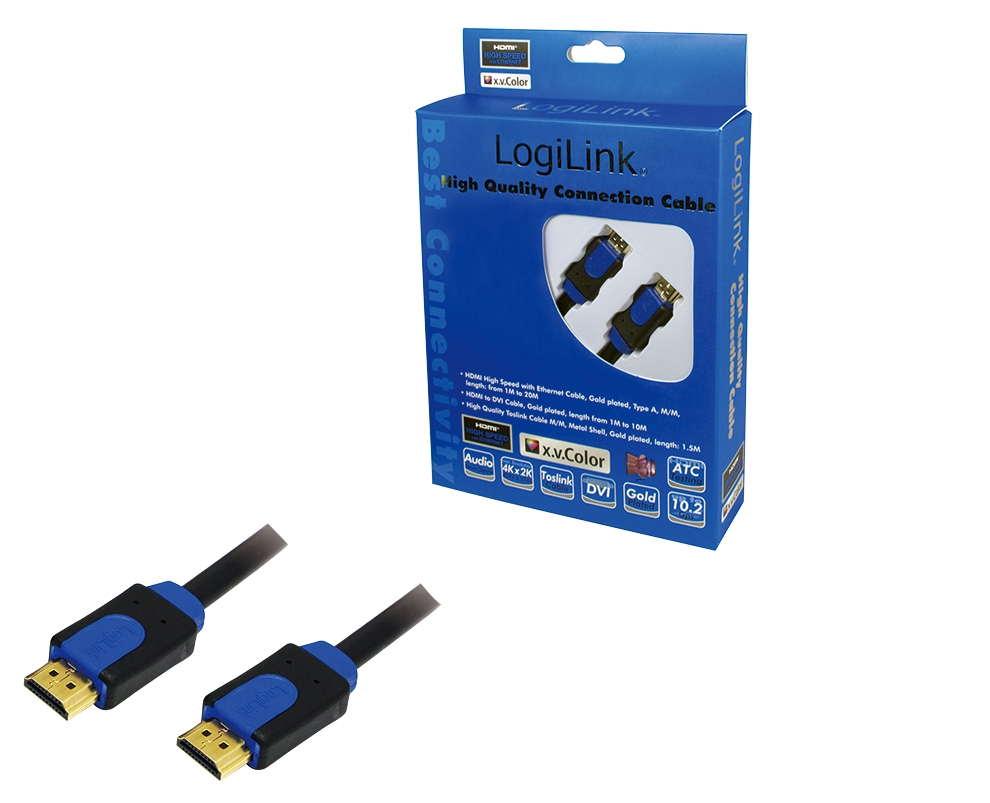 Logilink HDMI-Kabel Ethernet A -> A St/St 1.00m Gold