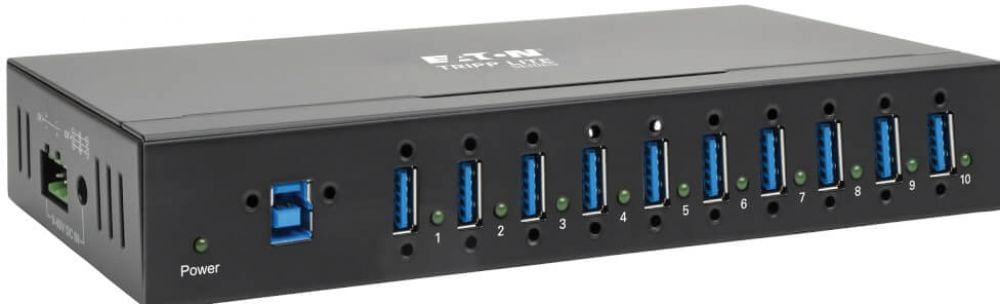 Eaton Tripp Lite series 10-Port Industrial-Grade USB 3.0 SuperSpeed Hub - 20 kV ESD Immunity, Iron Housing, Mountable