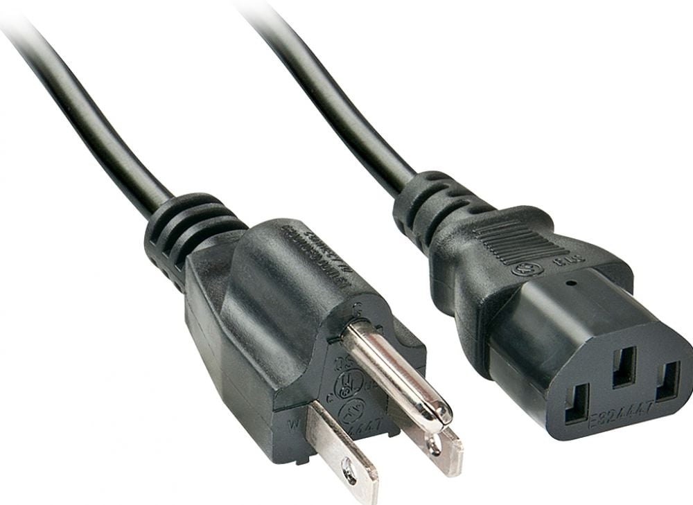 LINDY 2m US 3 Pin Plug To IEC C13 Mains Power Cable. Black
