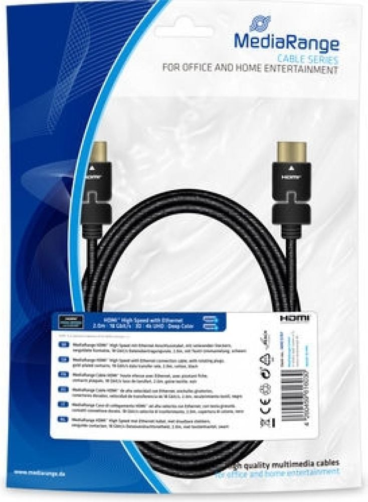 MediaRange HDMI High Speed Ethernet Anschlussk. 18Gibt/s 2m