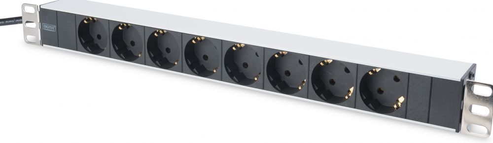 DIGITUS Professional Contactdoosstrook met aluminium profiel, 8-voudige geaarde contactdozen, 2 m kabel met geaarde stekker